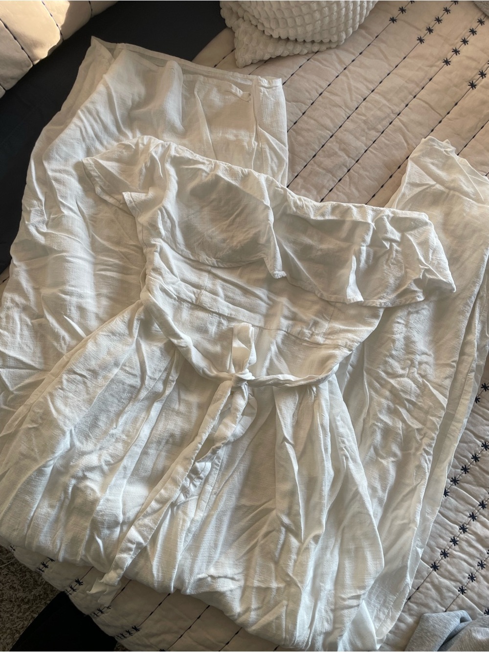 Altar'd State White Strapless Ruffled Jumpsuit with Tie Waist - Picture 2 of 2